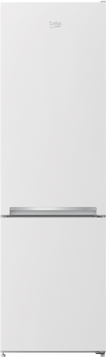 Biała lodówka Beko. Prosty design, zamrażarka na dole.