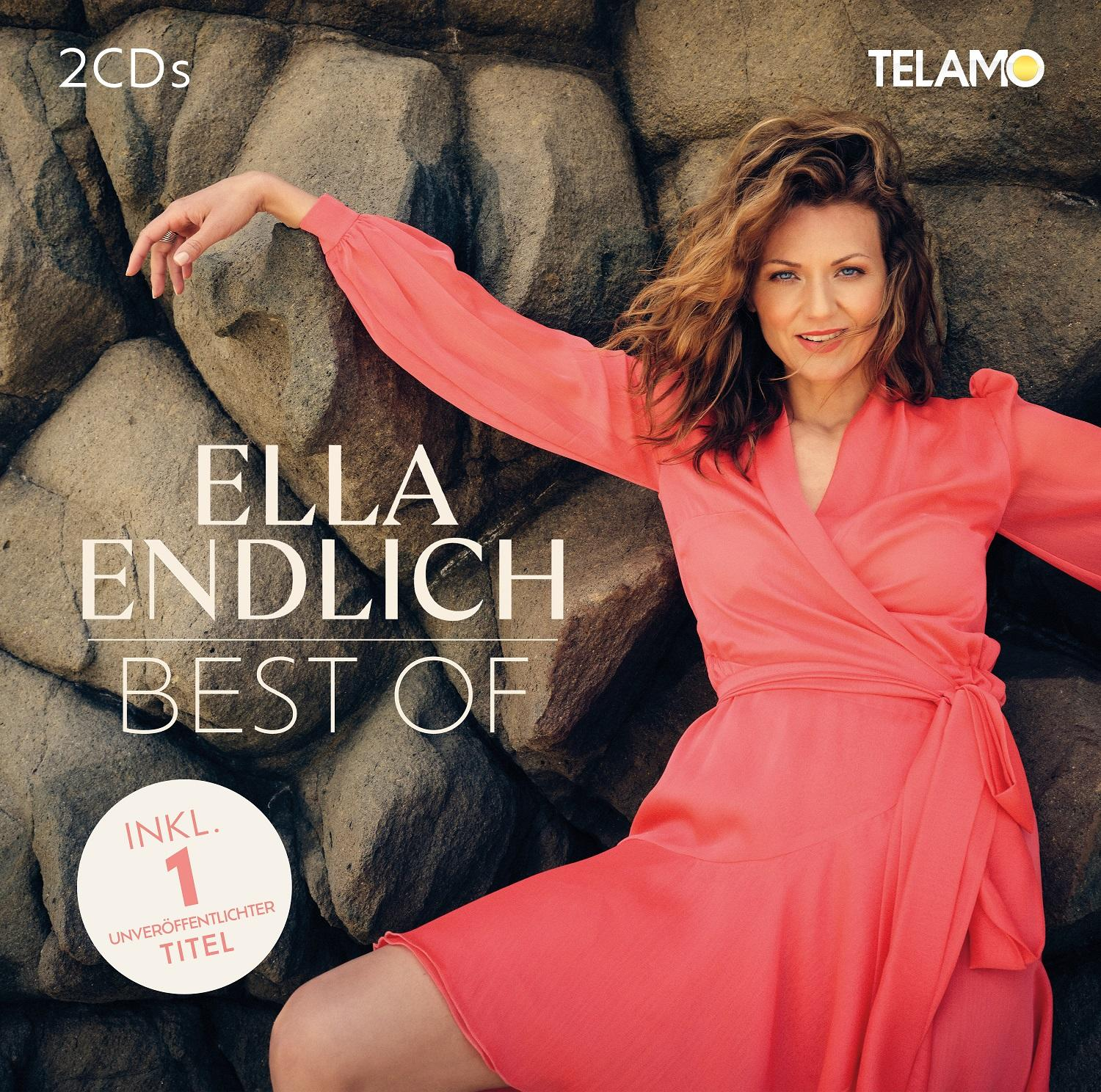 Albumcover von Ella Endlich 'Best Of'. Eine Frau in einem rosa Kleid ist auf dem Cover.