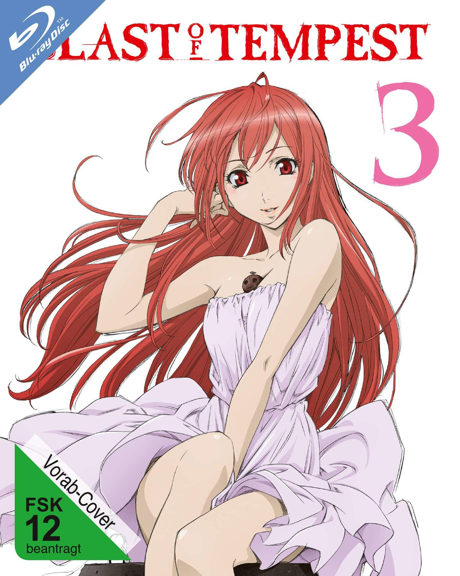 Anime Blu-ray Cover mit einer Frau mit langen roten Haaren in einem weißen Kleid. Titel: LAST OF TEMPEST.
