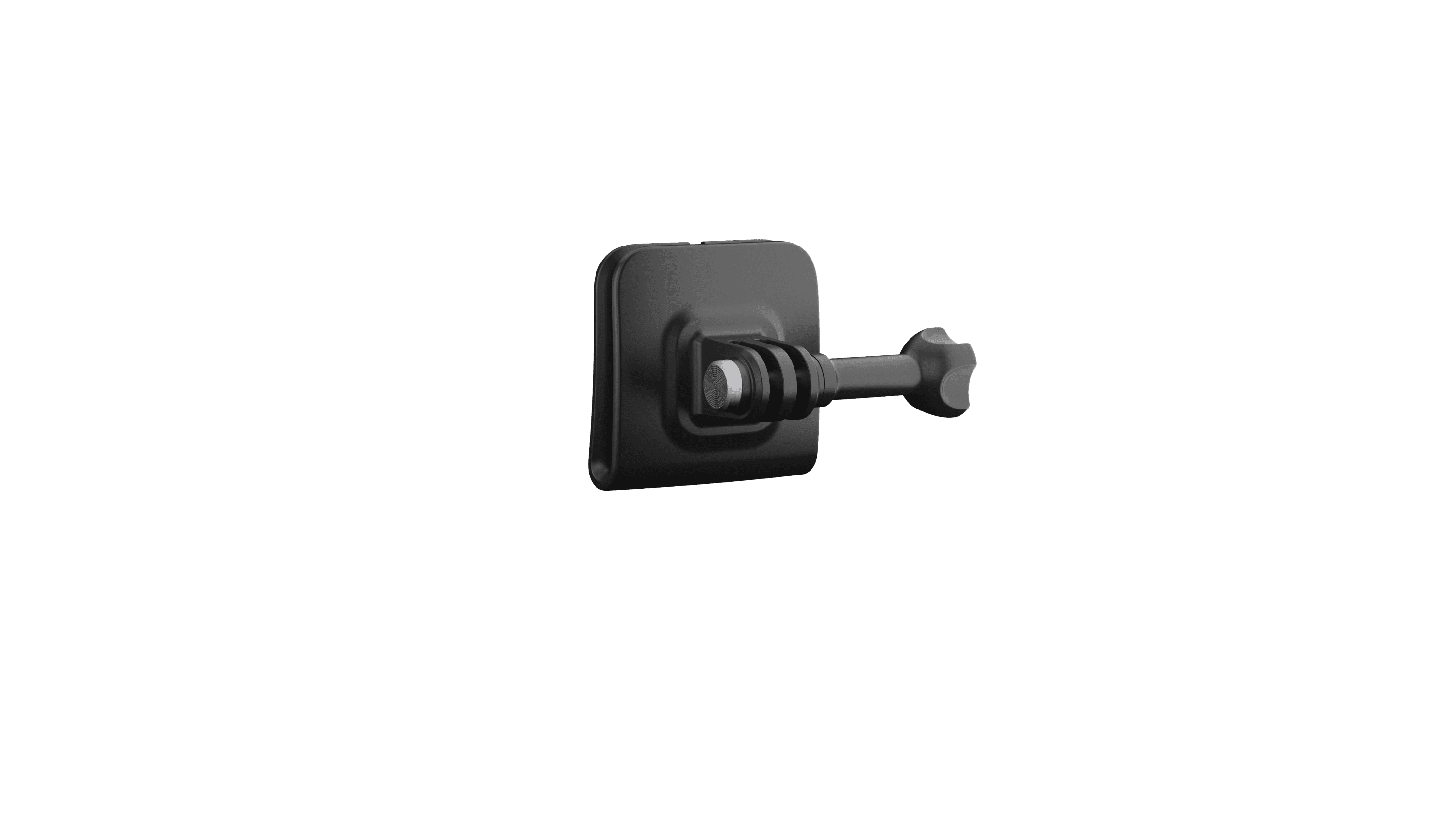 Schwarze Go-Pro-Kamerahalterung, quadratische Basis mit Arm und Schraube.