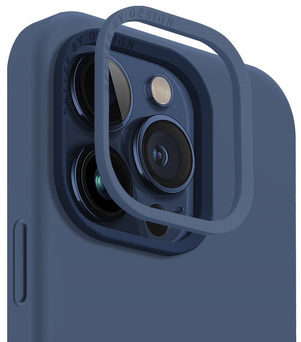 Zbliżenie etui na telefon z trzema obiektywami aparatu i pierścieniem ochronnym.