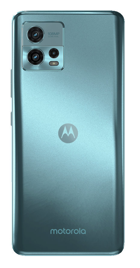 Tył turkusowego telefonu Motorola z dwoma aparatami.
