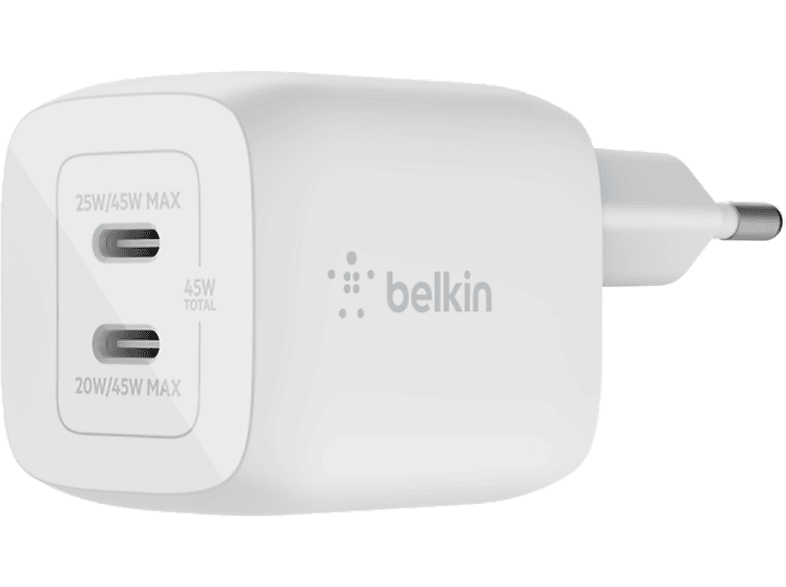 Cargador de pared  Belkin WCH001vfWH,BOOST↑CHARGE™, 30W, USB-C, Nitruro de  galio, Blanco