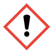 Symbol ostrzegawczy, czerwony romb z czarnym znakiem wykrzyknika. Białe tło.