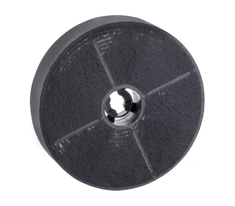 Okrągły, ciemny filtr węglowy z otworem pośrodku.