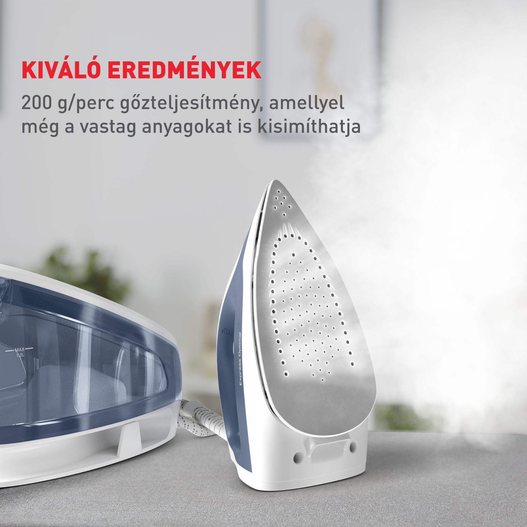 Vas és víztartály szöveggel. Gőz emelkedik.