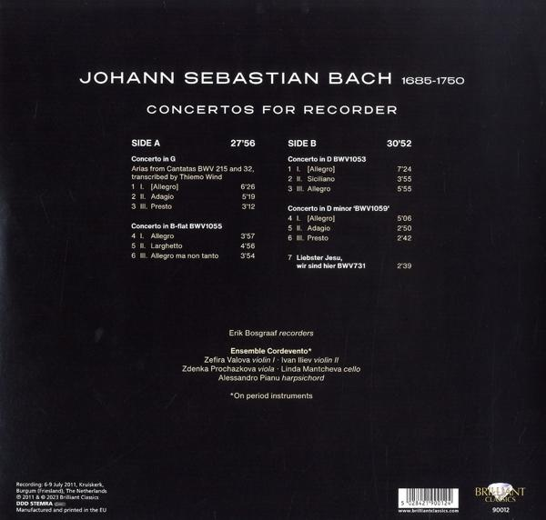 Erik Bosgraaf Ensemble Cordevento - Bach,J.S.:Concertos For Recorder  - (Vinyl)