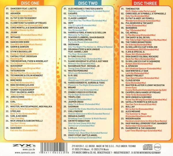 Ein Musik-CD-Case mit drei Paneelen, die Titellisten und das ZYX Music-Logo zeigen.