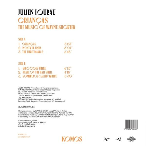 Album-Rückseite mit Titelliste und Credits für Julien Louraus Album.