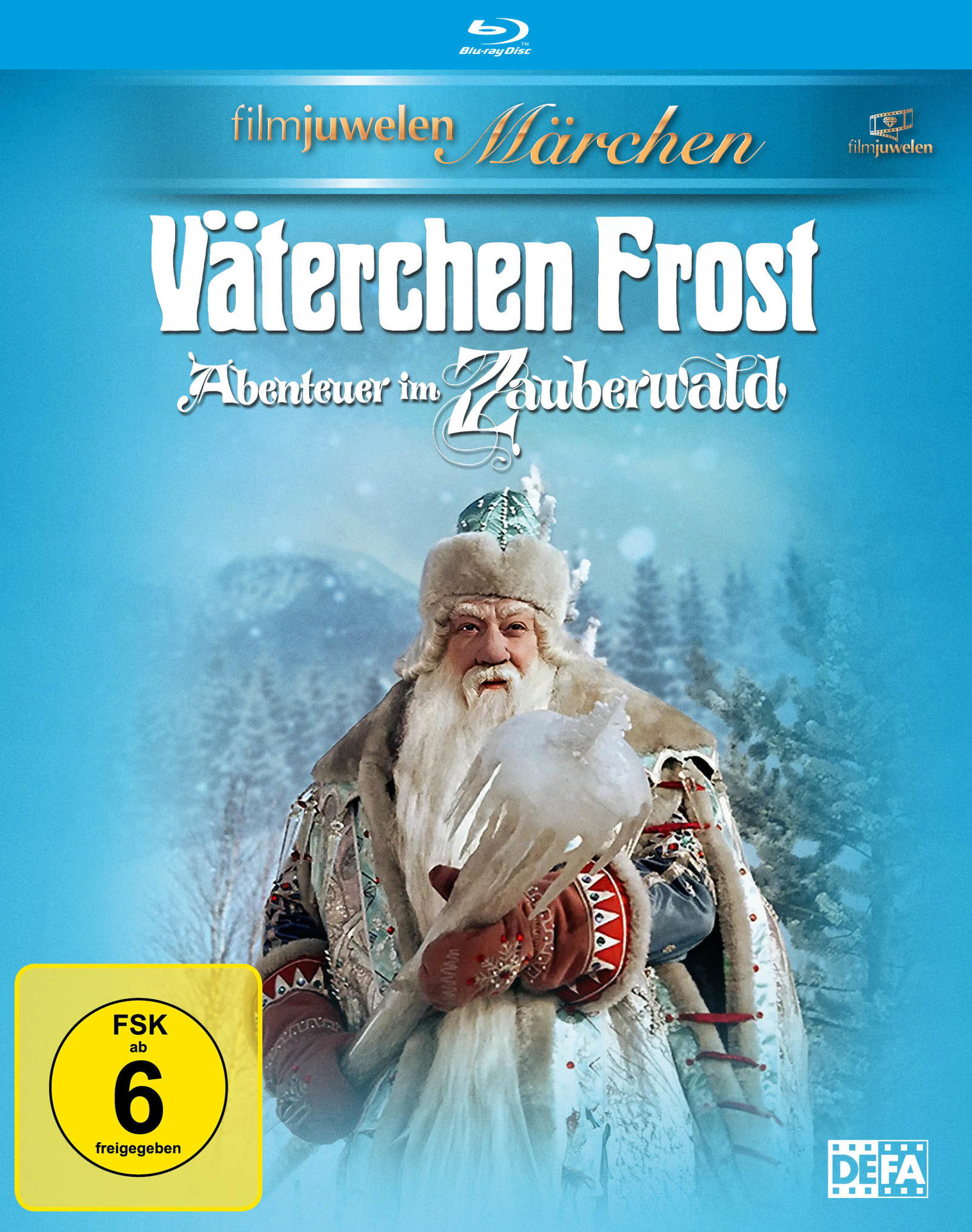 Filmposter "Väterchen Frost" mit einem alten Mann mit weißem Bart in einer Winterkulisse.