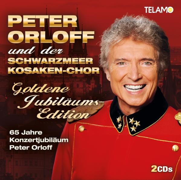 Albumcover für Peter Orloff. Mann in rotem Mantel, Text 'Goldene Jubiläums-Edition' und Chor im Hintergrund.