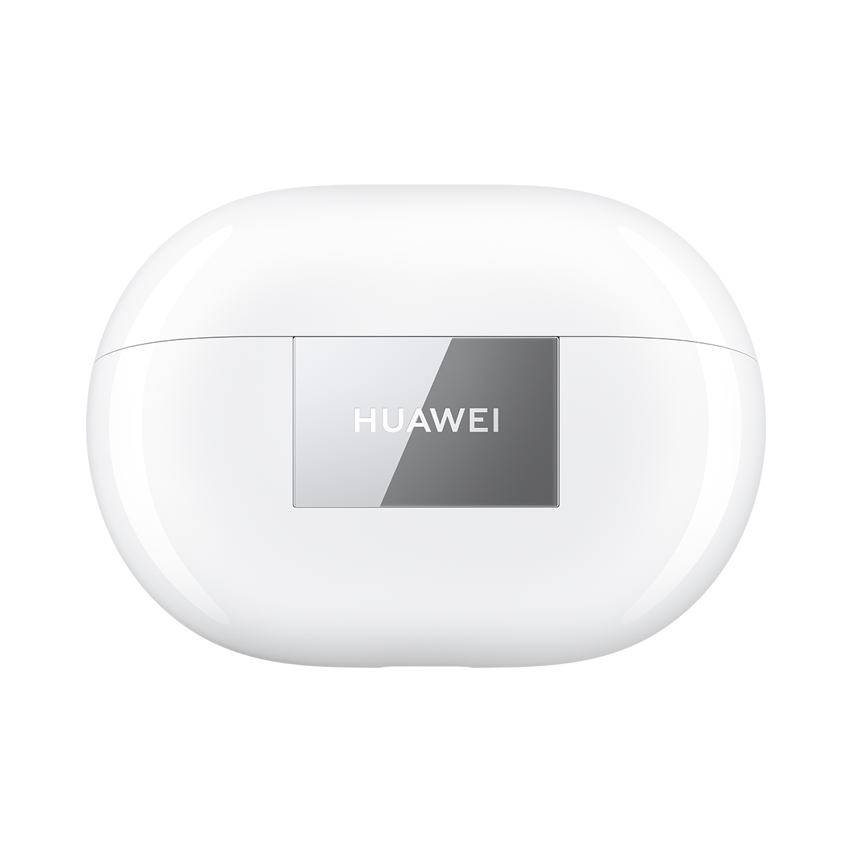 HUAWEI logosu bulunan beyaz kulaklık şarj kutusu.