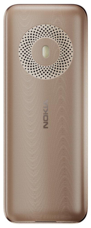 Tył beżowego telefonu Nokia. Telefon ma głośnik i obiektyw aparatu.