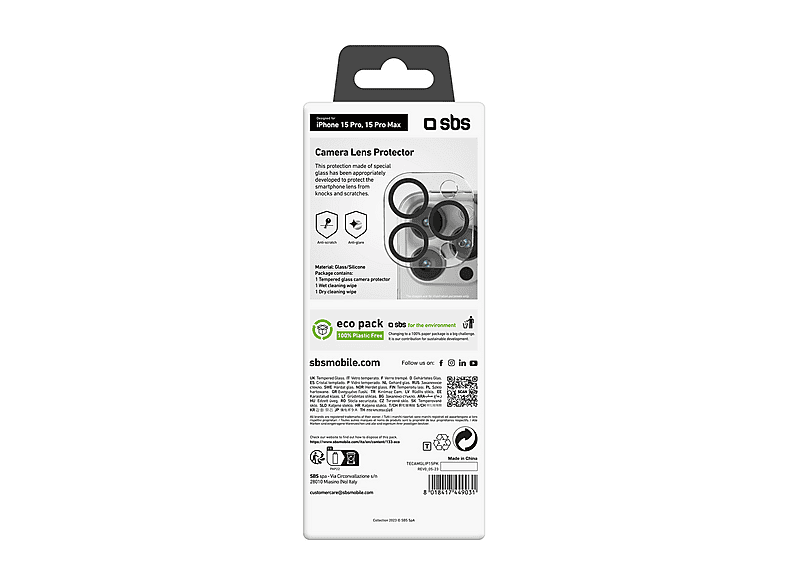 SBS 49031 Kameralinsenschutz, für Apple iPhone 15 Pro / 15 Pro Max