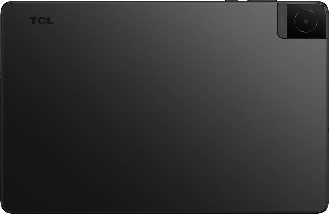 Egy fekete TCL tablet hátulja. Kamera található a jobb felső sarokban.