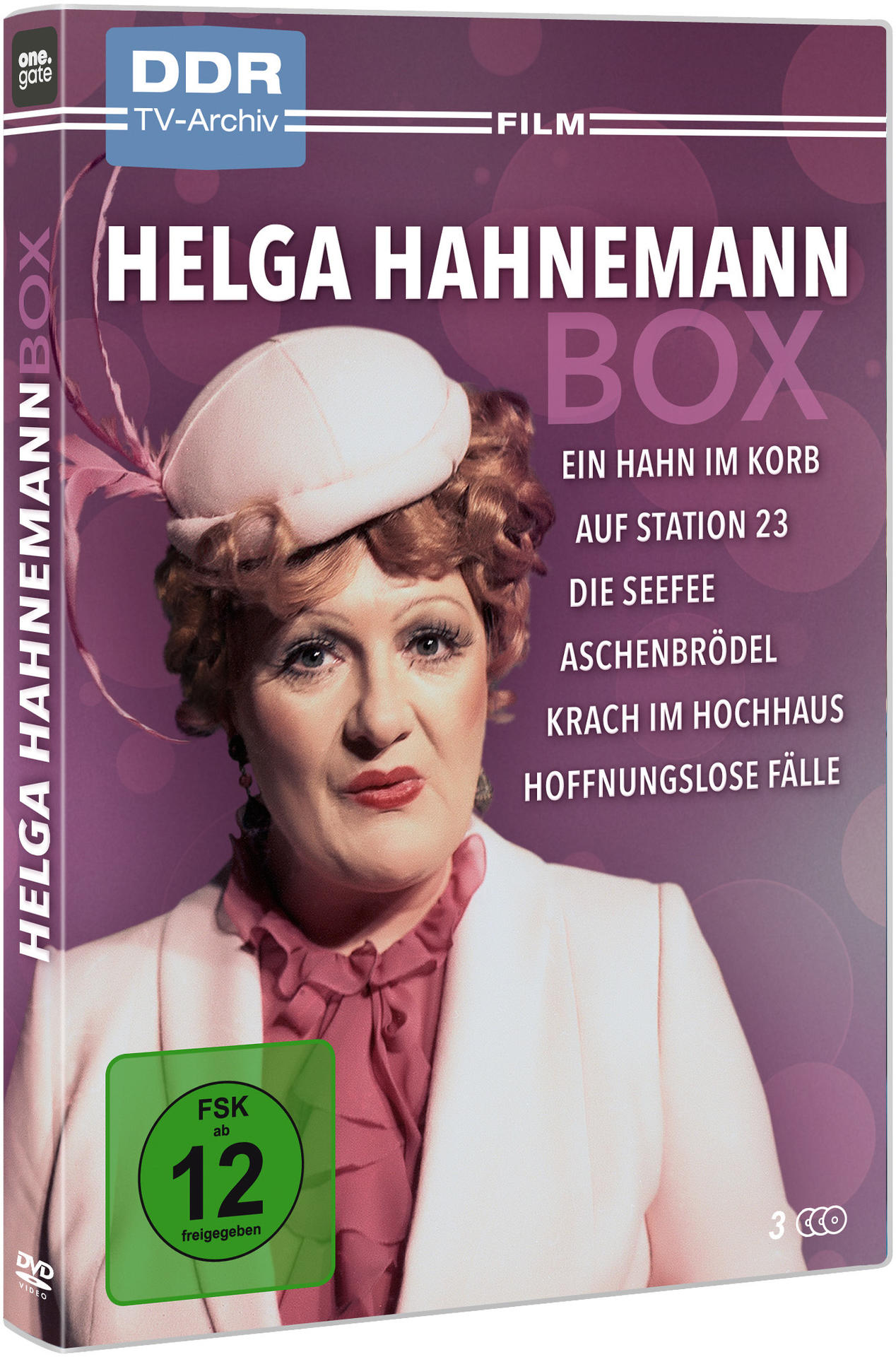 DVD-Box-Cover mit einer Frau mit Hut. Titel ist "Helga Hahnemann Box". Text auf Deutsch.