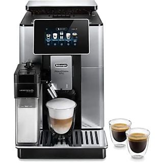 DE LONGHI ECAM610.74.MB PrimaDonna Soul Kaffeevollautomat (Edelstahl/Schwarz, Scheibenmahlwerk, 19 bar, externer Milchbehälter)