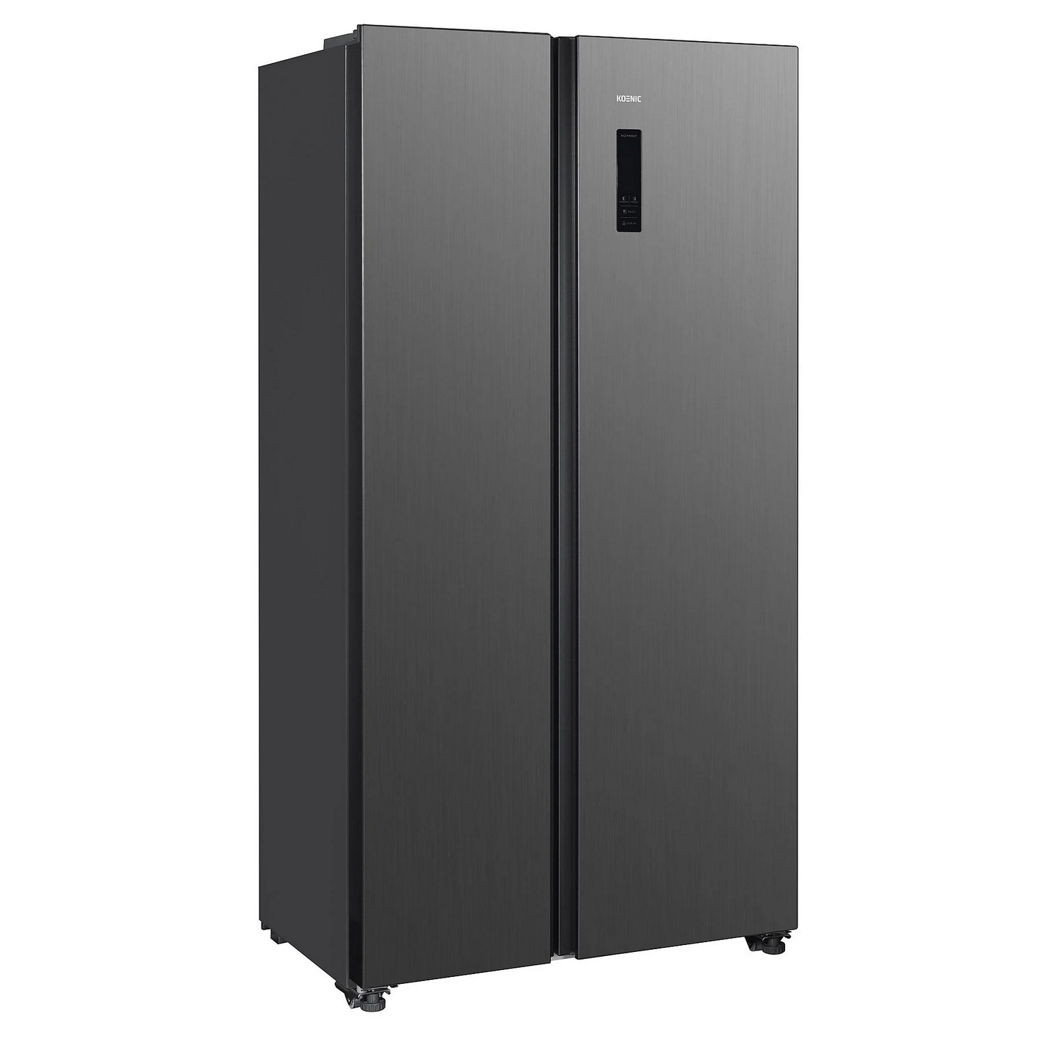 Black side-by-side refrigerator with two doors.