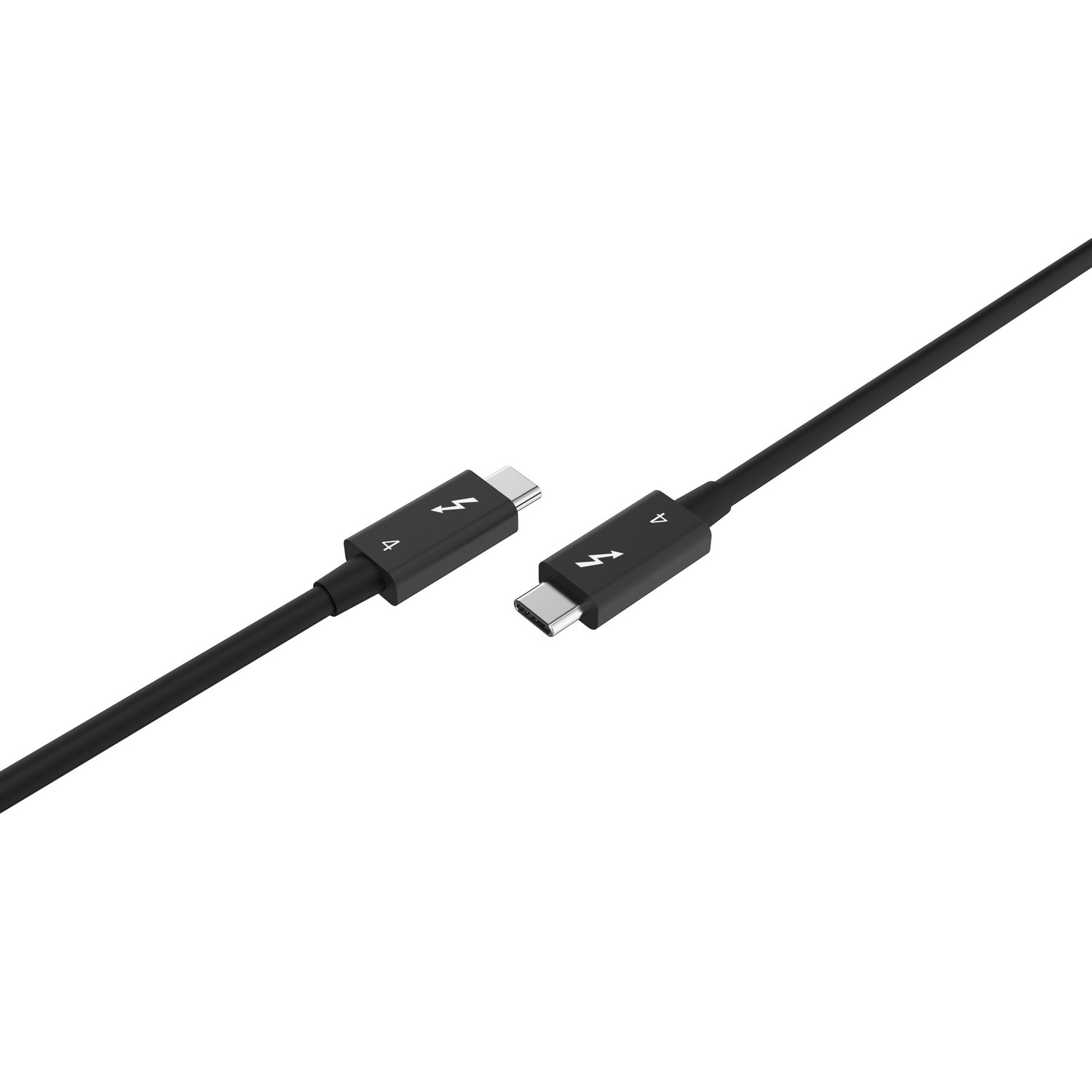 Deux câbles USB-C noirs avec des symboles d'éclair sur les connecteurs.