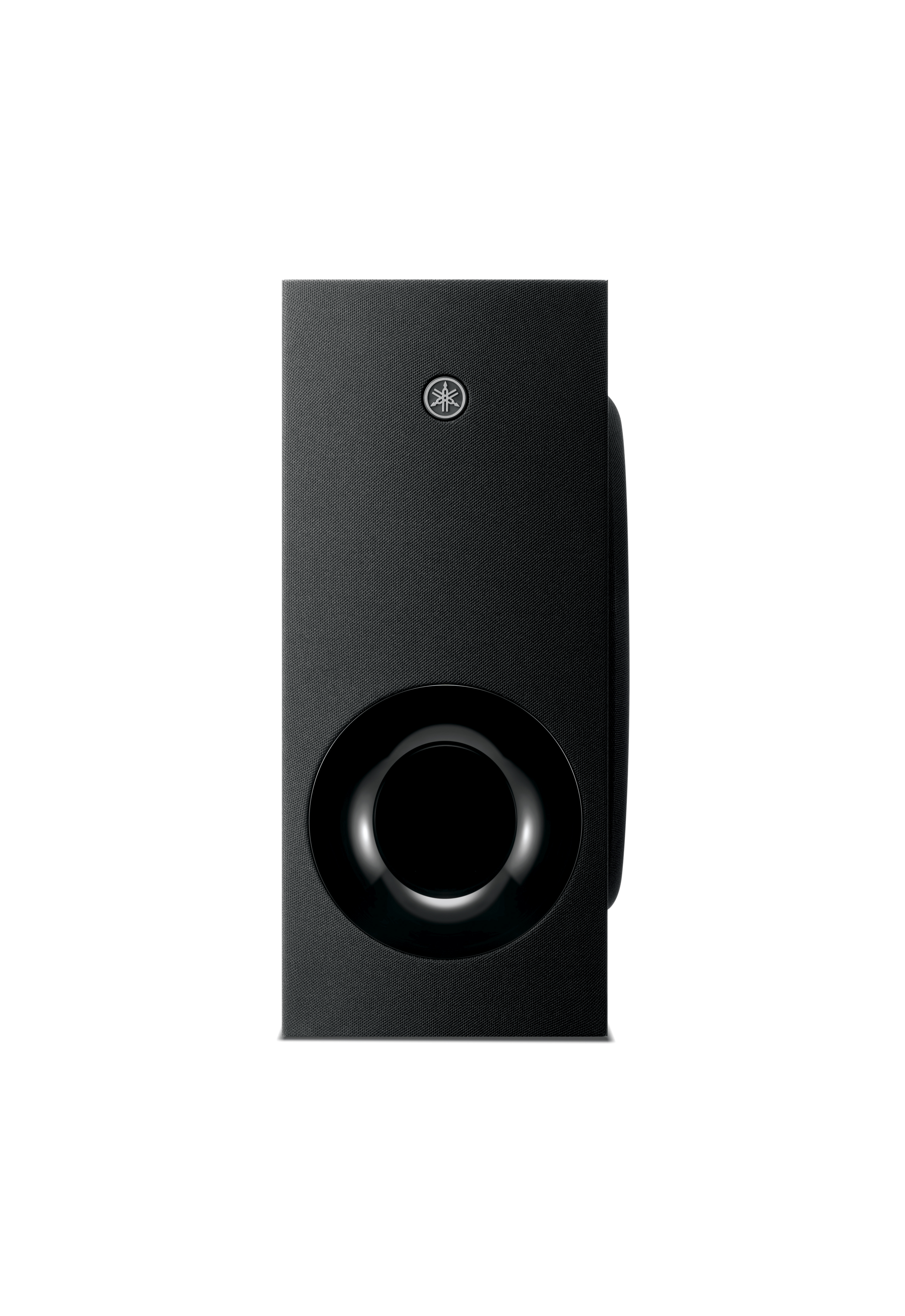Schwarzer Yamaha-Subwoofer mit großer zentraler kreisförmiger Öffnung.