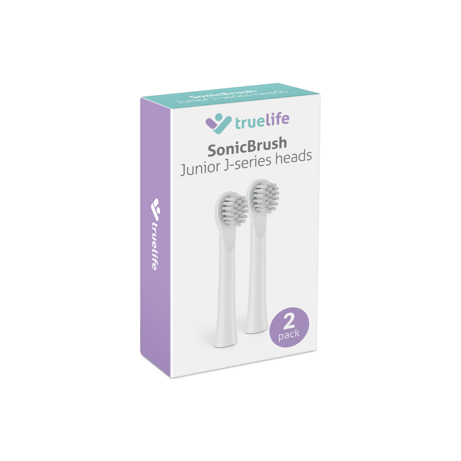 Egy doboz két fehér fogkefefejjel, "trueLife SonicBrush" felirattal.