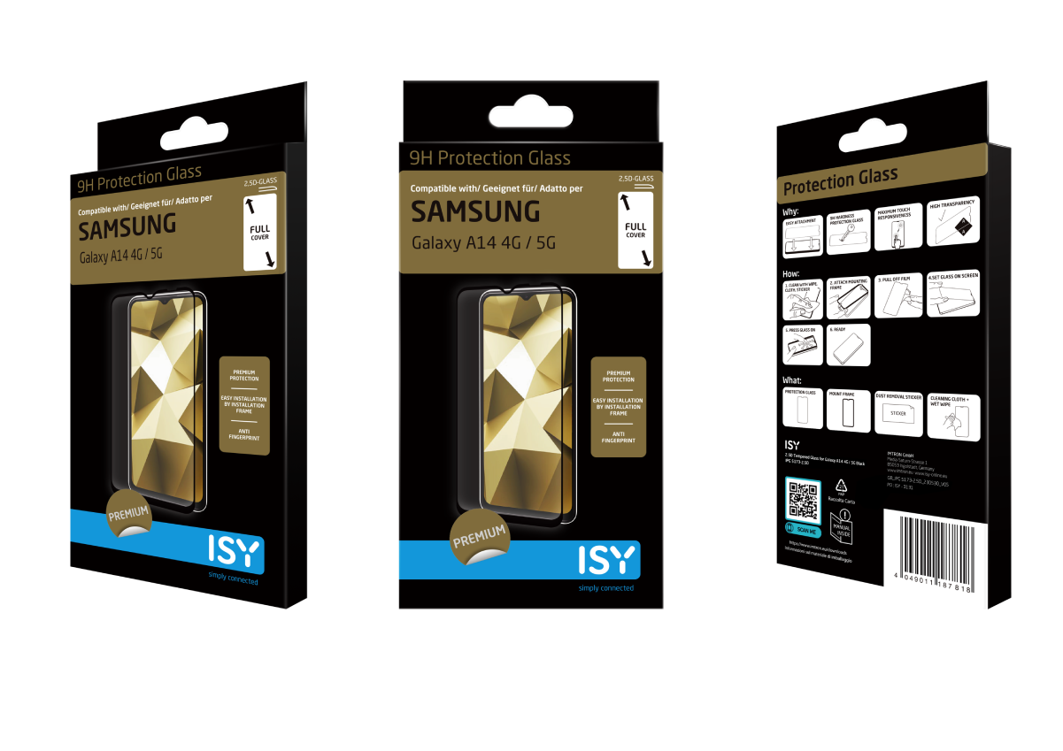 Tres cajas de protectores de pantalla para teléfonos Samsung. Cada una muestra una pantalla de teléfono.
