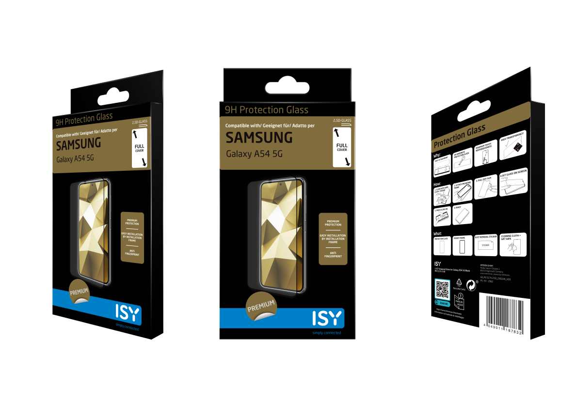 Tres cajas de protectores de pantalla para teléfono. Las cajas son negras con texto blanco.