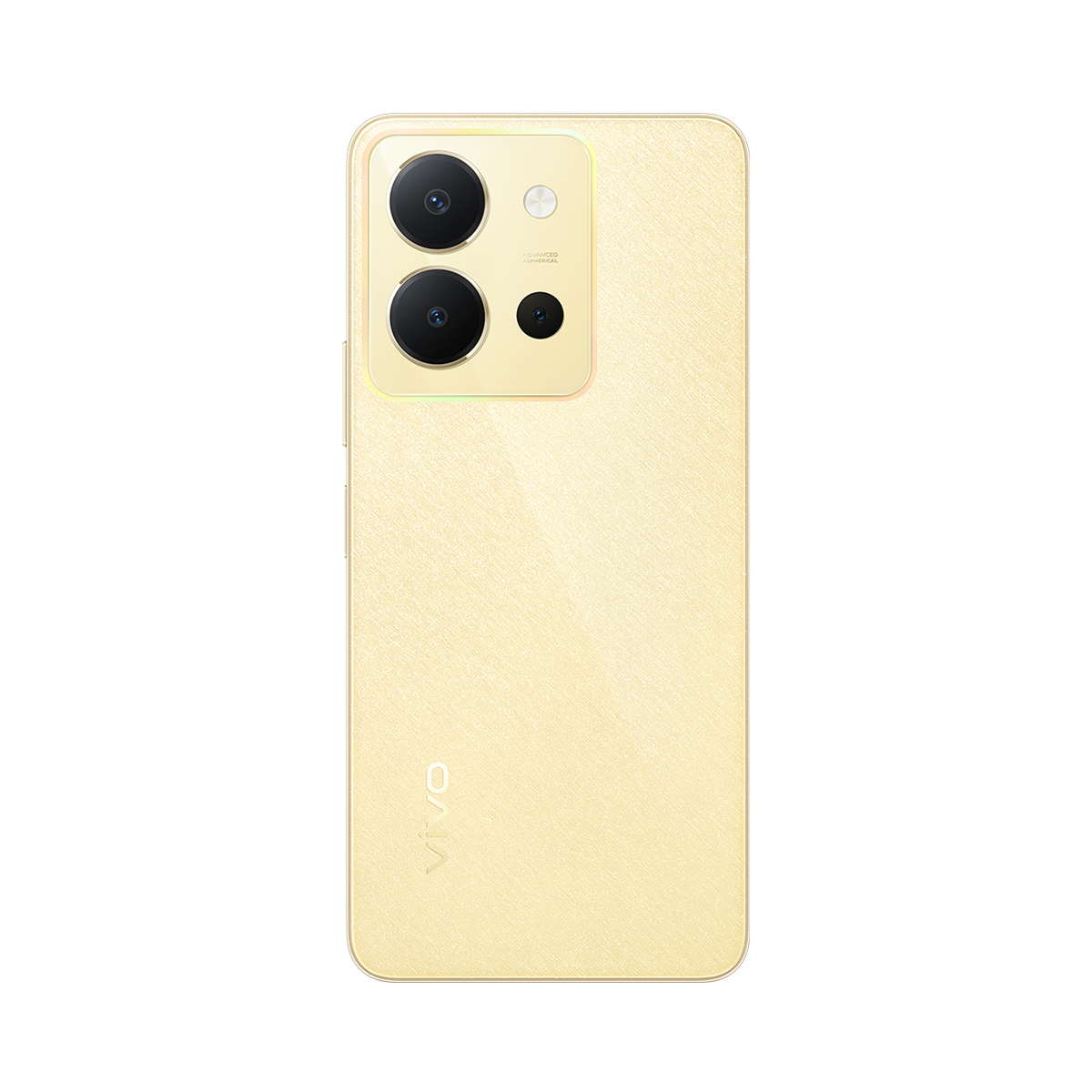 Sarı bir telefonun arkası, üç kamera merceği ve 'vivo' kelimesi.