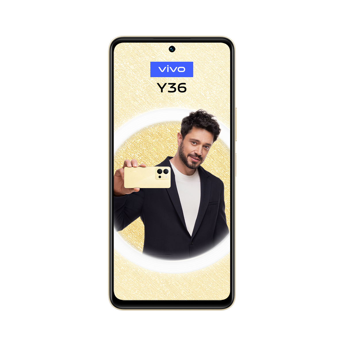 Bir adamın telefon tuttuğu, altın bir ışık halkasıyla çevrili bir akıllı telefon.