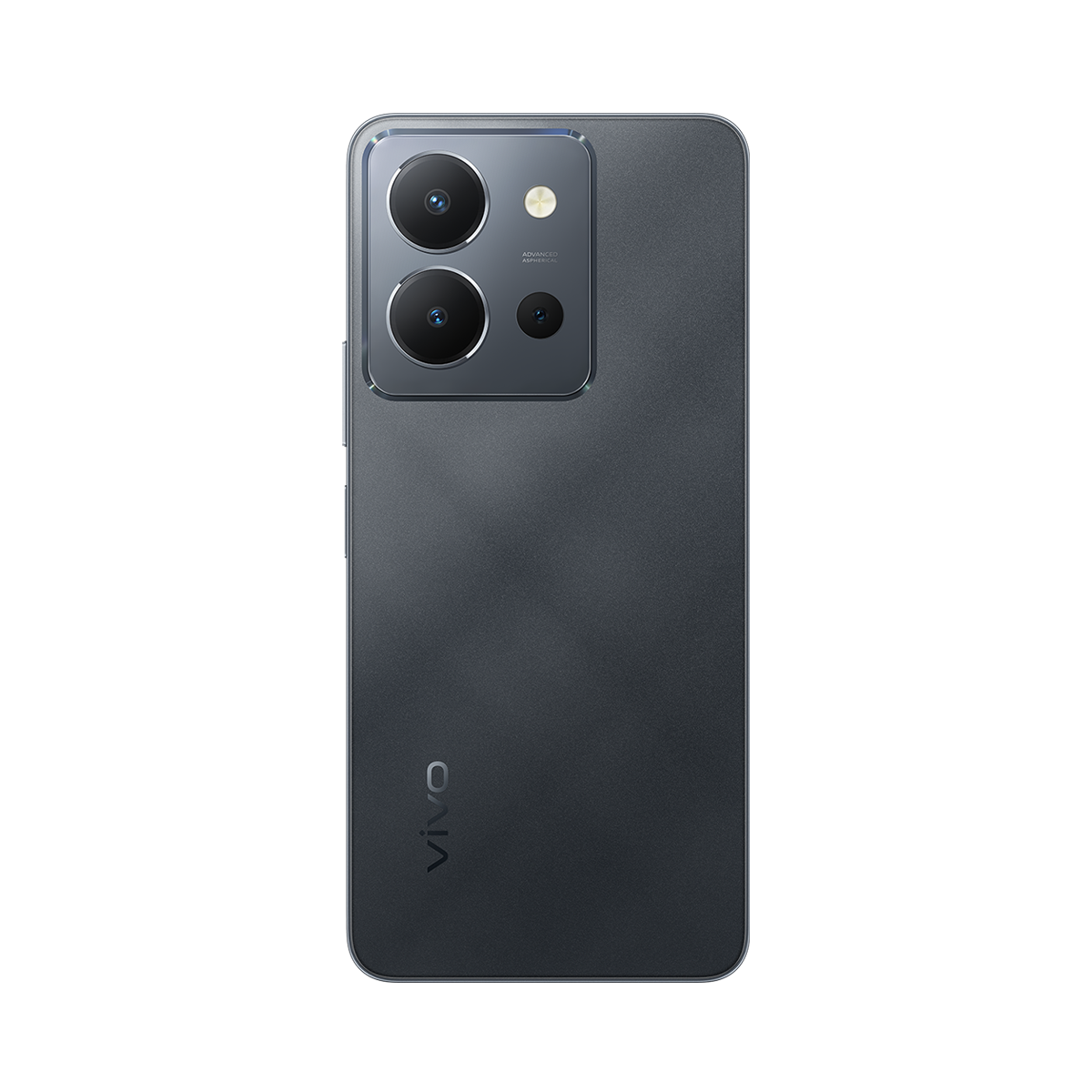 Üç lens ve flaşlı, koyu gri bir telefonun arka görünümü.