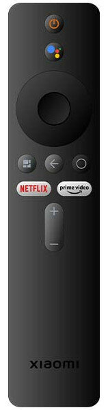Czarny pilot Xiaomi z różnymi przyciskami do TV i mediów.