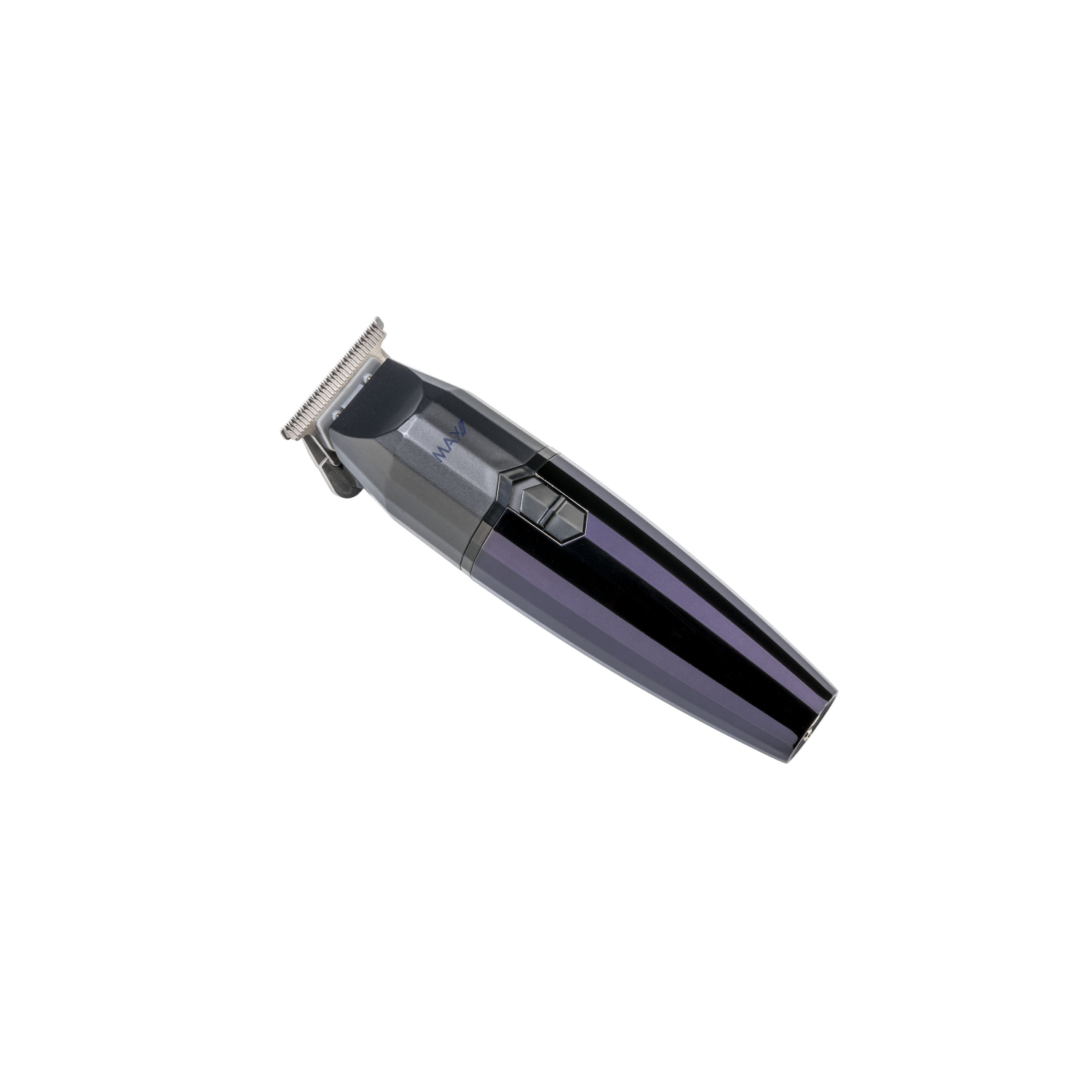 A black and gray electric hair trimmer on a white surface.