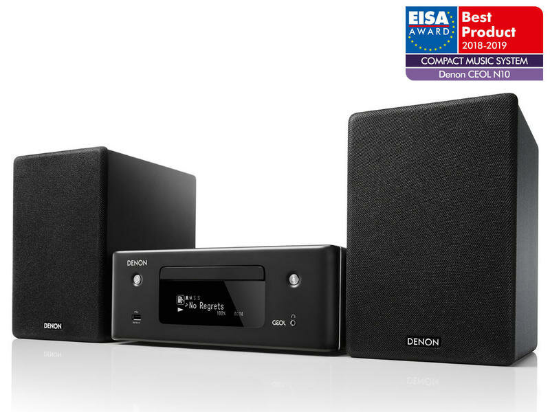 Czarny system stereo z dwoma głośnikami i odtwarzaczem CD.