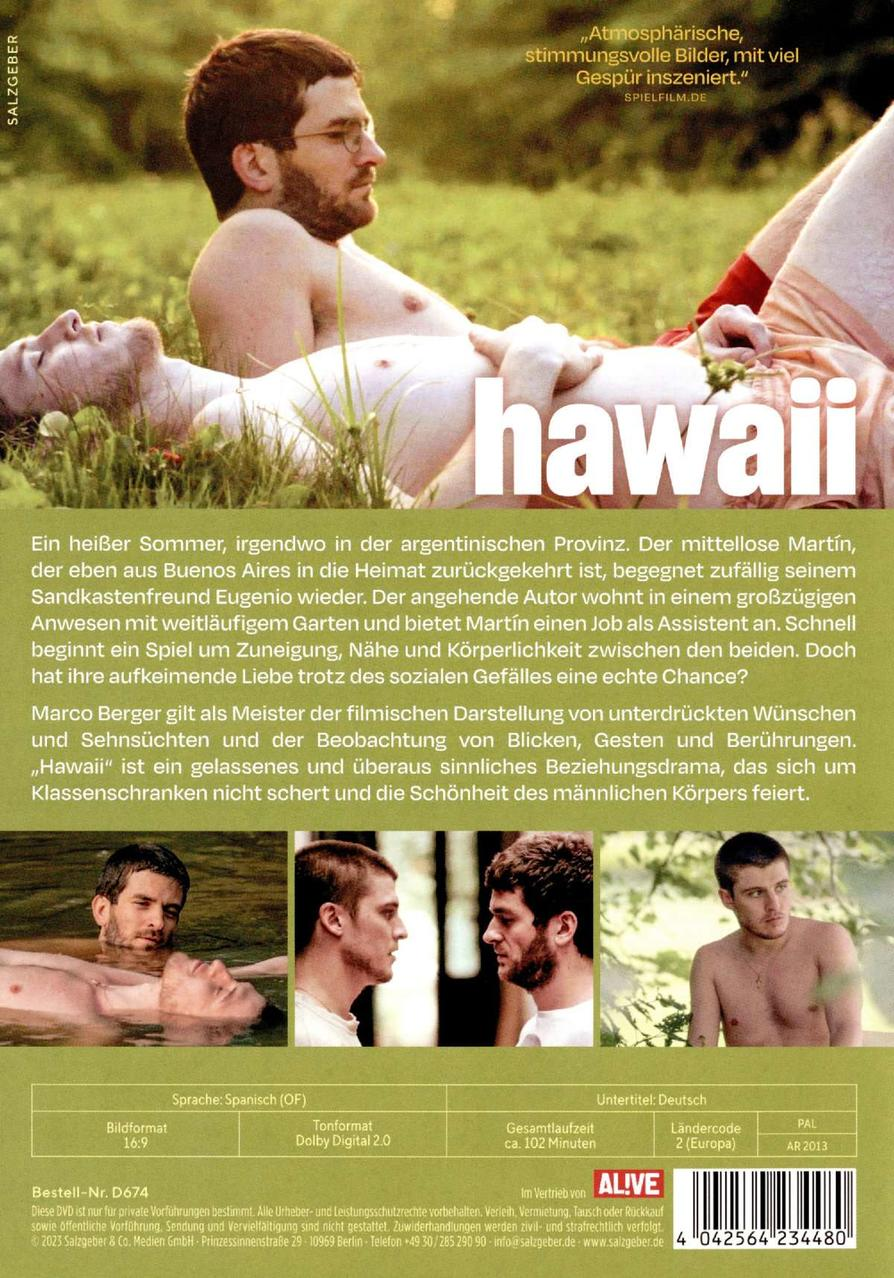 Rückseite einer DVD-Hülle mit dem Filmtitel 'hawaii'. Bilder von Männern sind auf dem Cover.