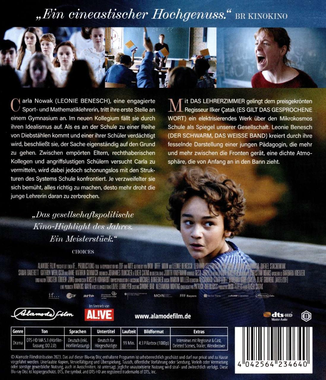 Rückseite einer DVD-Hülle. Es zeigt Text und Bilder eines Films mit dem Titel auf Deutsch.