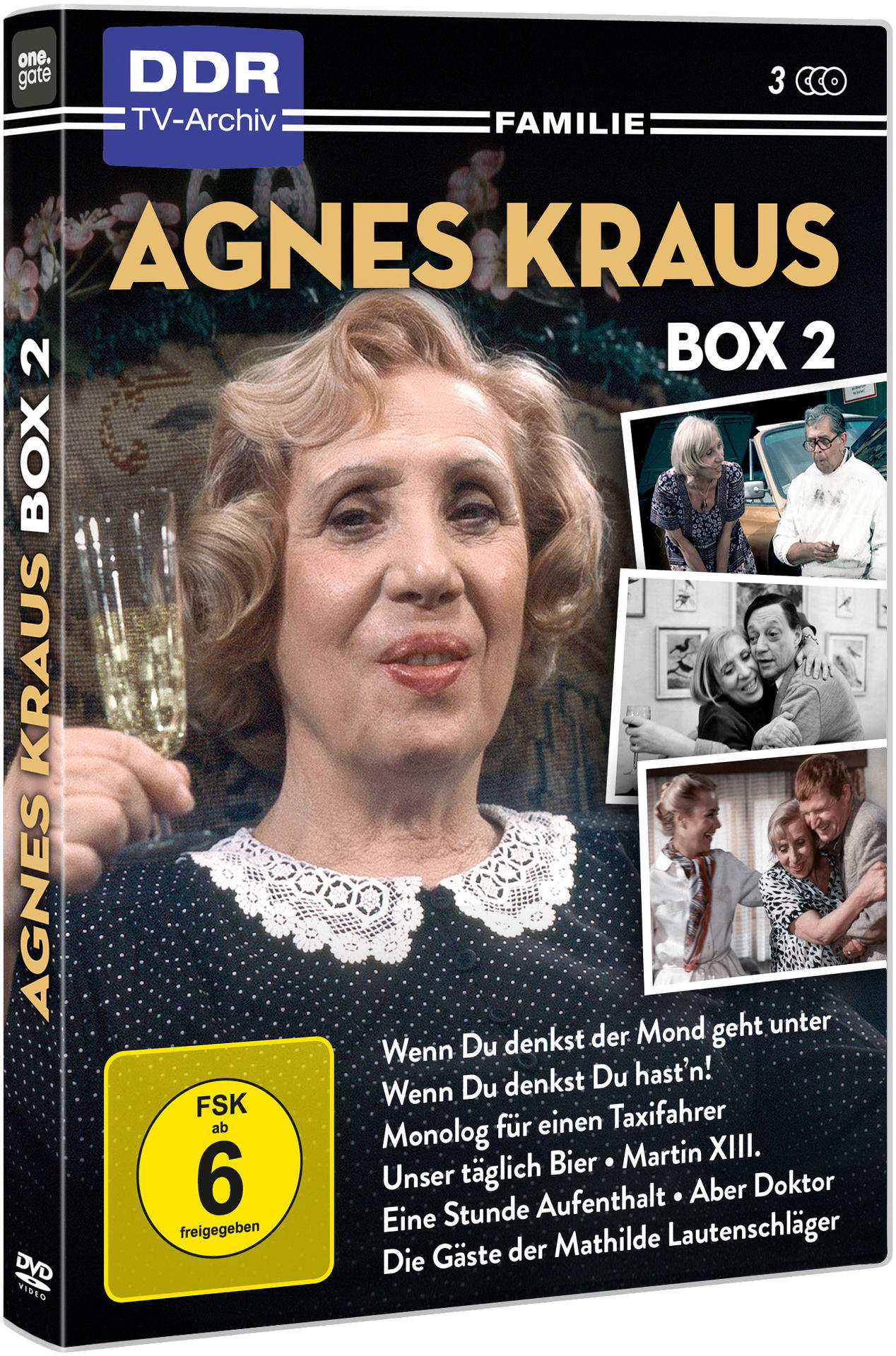 DVD-Box mit Frau, die Sektglas hält. Text: Agnes Kraus Box 2.
