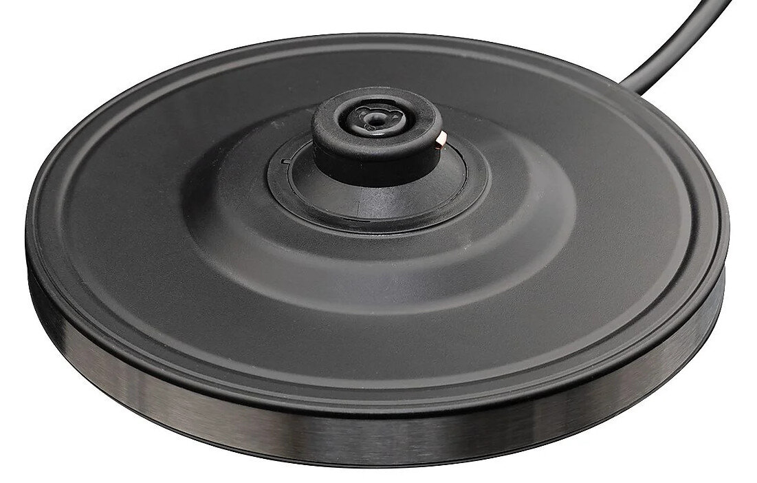 Czarna podstawa czajnika. Czarny i srebrny okrągły wzór. Dołączony kabel.