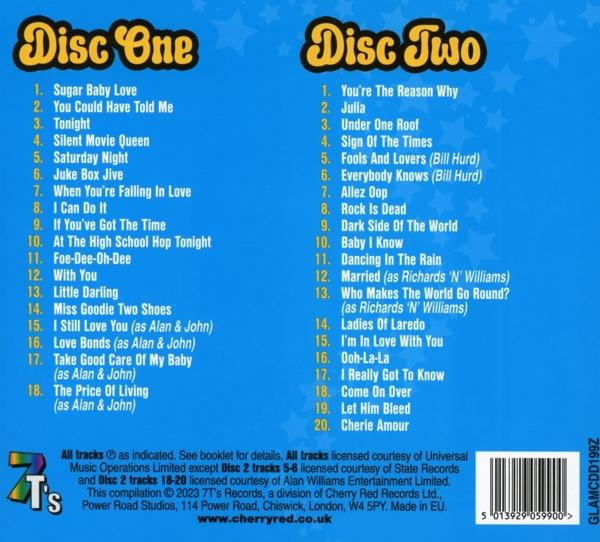Text von einer CD, Titelliste, Titel und Etiketten.