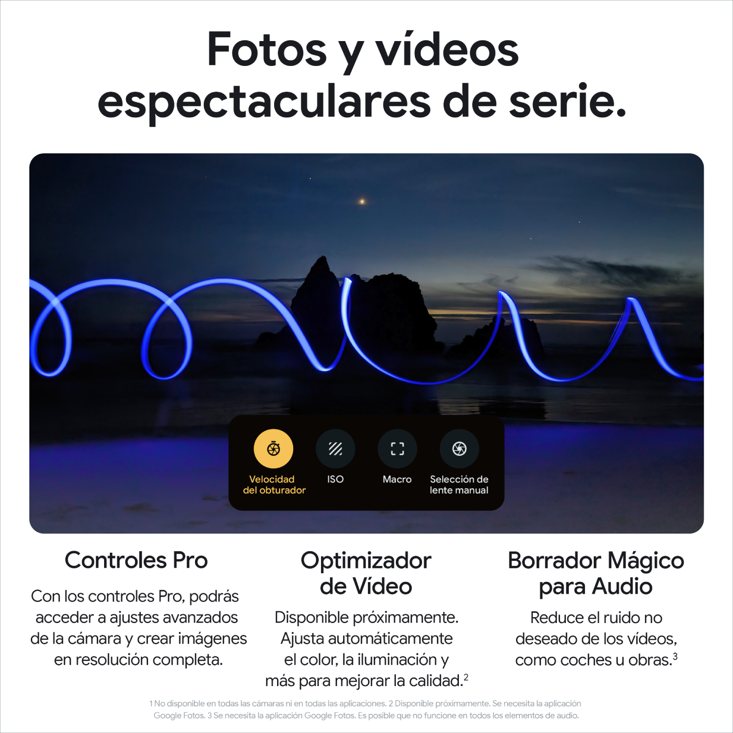 Rayo de luz de neón azul e interfaz de configuración de la cámara.