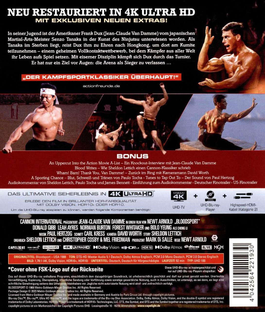 Ein Filmcover mit einem Mann in Kampfsportkleidung. Das Cover hat Text und den Titel.