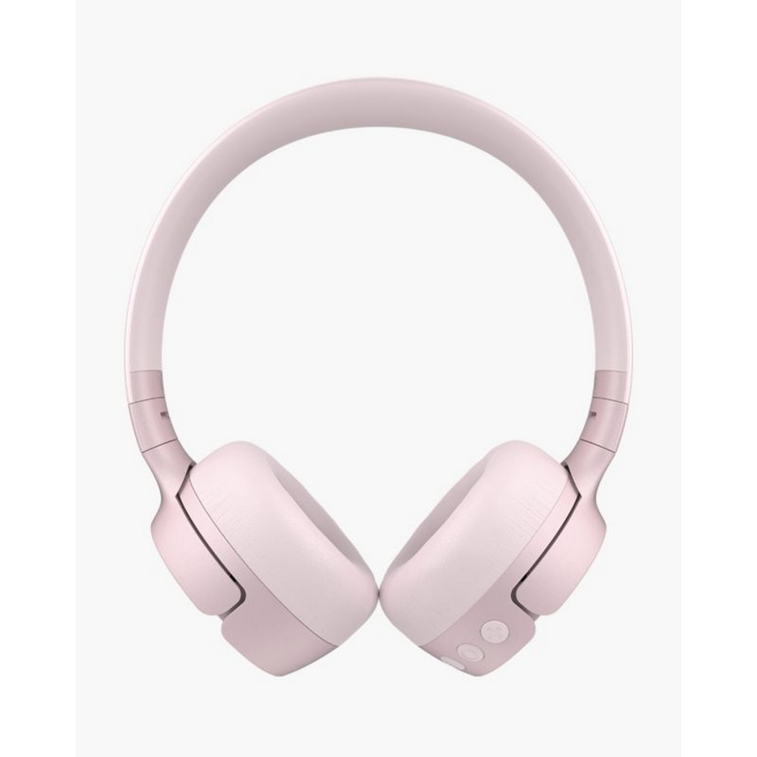 Een paar lichtroze over-ear koptelefoons op een witte achtergrond.