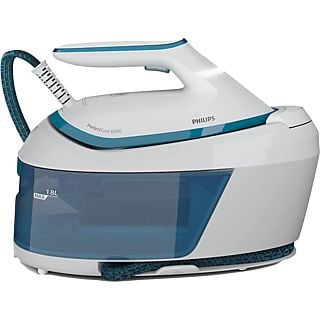 Centro de planchado - Philips PSG6022/20, 2400 W, Depósito de 1,8 L, 6.5 bares, SteamGlide Plus, Blanco/Azul