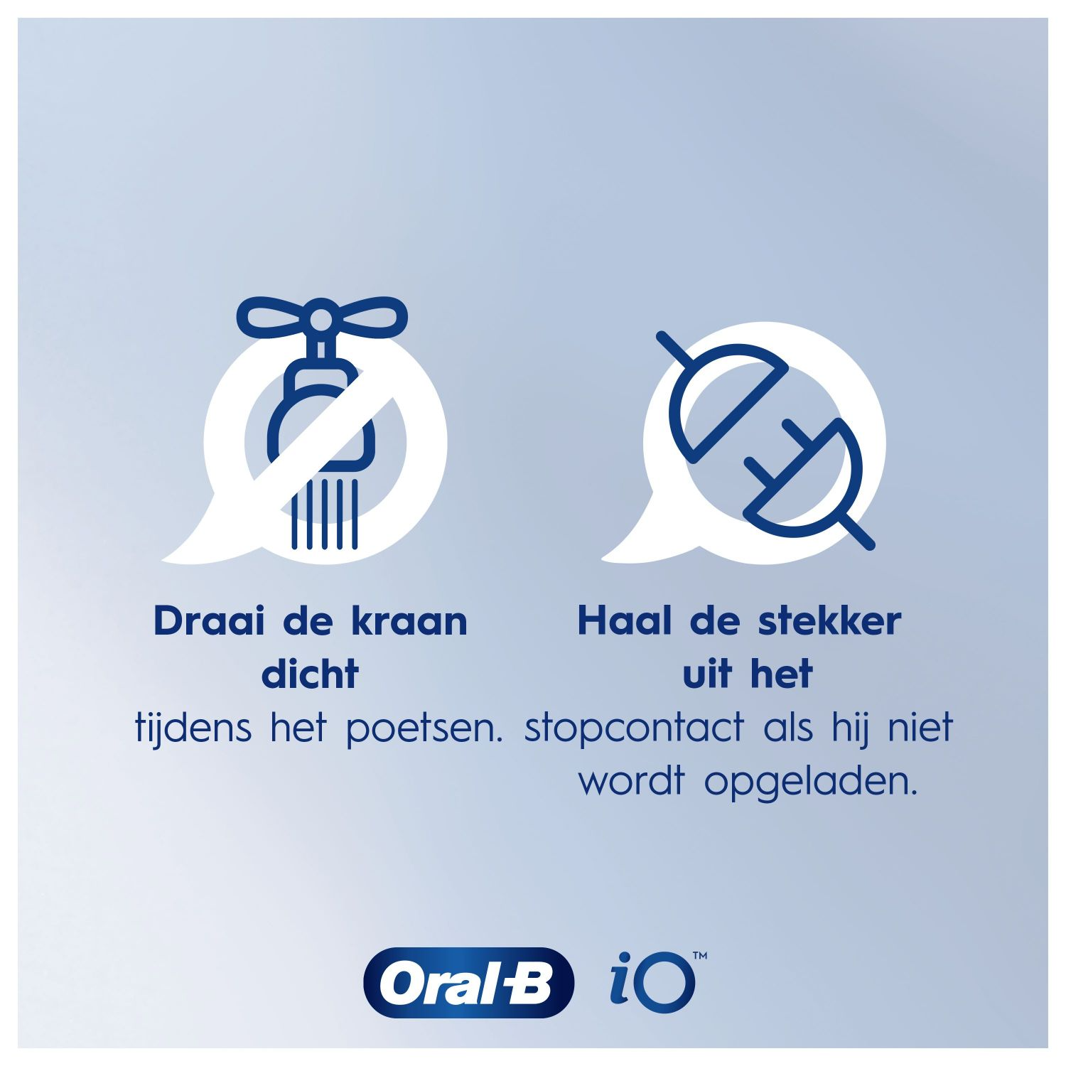 Two icons: A faucet with a cross and a plug with a cross, both with text in bubbles.