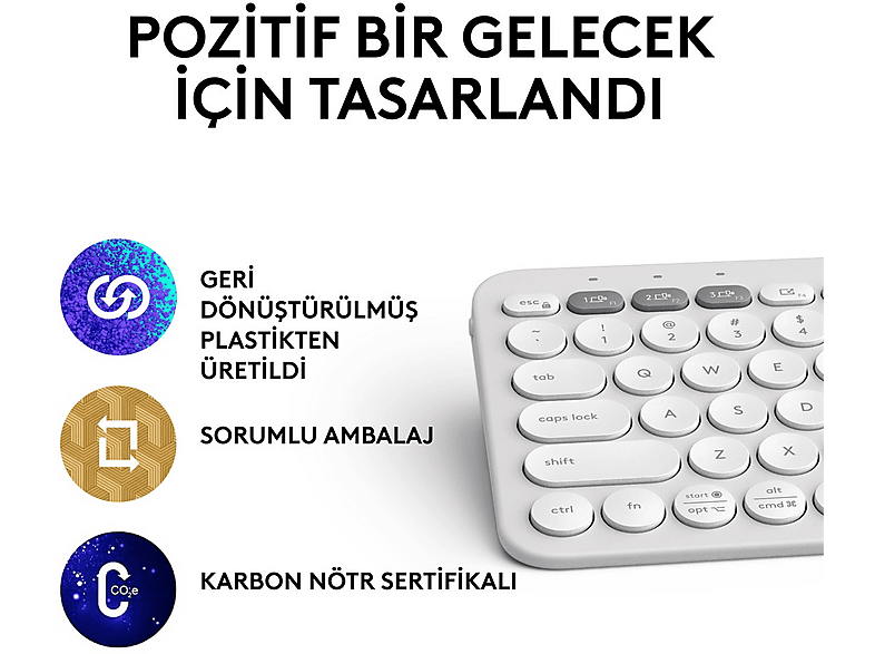 LOGITECH Pebble Keys 2 K380s Multi-Device Bluetooth Klavye Beyaz (Türkçe Tuş Dizimi)_1