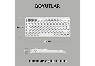 LOGITECH Pebble Keys 2 K380s Multi-Device Bluetooth Klavye Beyaz (Türkçe Tuş Dizimi)_9