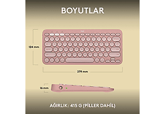 LOGITECH Pebble Keys 2 K380s Multi-Device Bluetooth Klavye Pudra Pembe (Türkçe Tuş Dizimi)_8