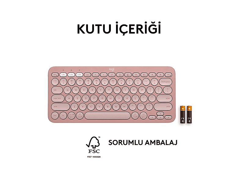 LOGITECH Pebble Keys 2 K380s Multi-Device Bluetooth Klavye Pudra Pembe (Türkçe Tuş Dizimi)_9