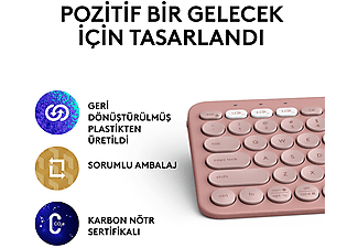 LOGITECH Pebble Keys 2 K380s Multi-Device Bluetooth Klavye Pudra Pembe (Türkçe Tuş Dizimi)_10