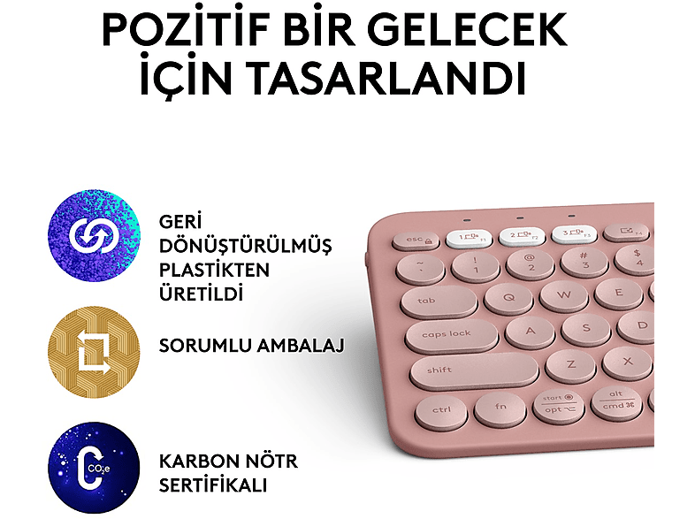 LOGITECH Pebble Keys 2 K380s Multi-Device Bluetooth Klavye Pudra Pembe (Türkçe Tuş Dizimi)_10