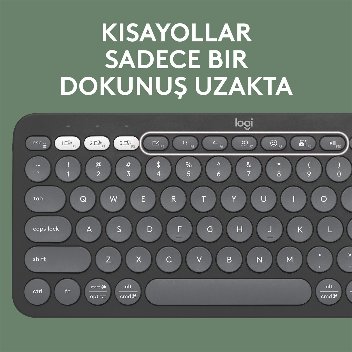 Tuşları görünen bir klavyenin yakın çekimi. Üstte metin.